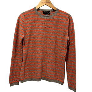Country Shop Cashmere Striped Crew Sweater, Gray Orange, M